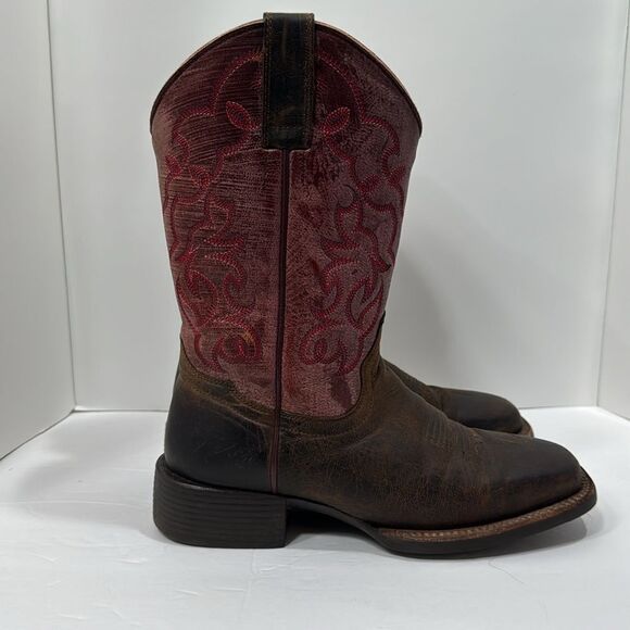 Shyanne Mens Cowboy Boots Brown Leather Red Stitch Square Toe Size 8.5M Rodeo - Picture 3 of 14